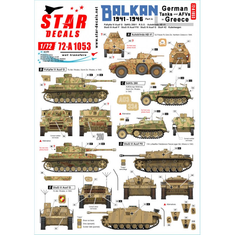 Décal Balkan WW2 3. Chars et AFV allemands en Grèce après 1941 – Collection