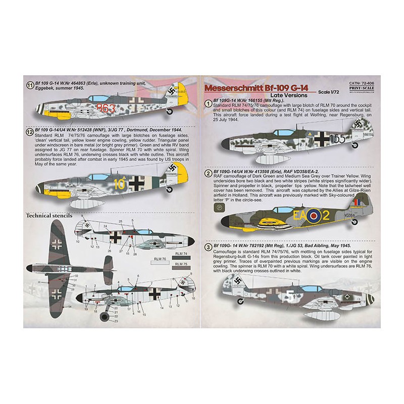 Décal Messerschmitt Bf-10G-14 Late1. Bf-109G-14 W.Nr 166155 (Mtt Reg.) – Collection