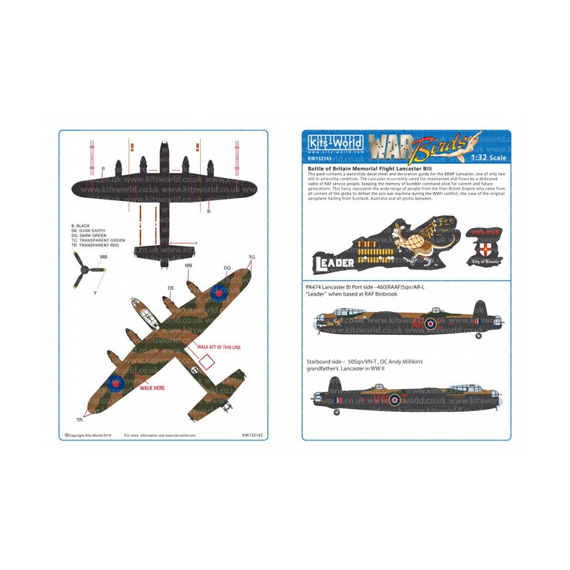 Décal Schéma actuel du Battle Of Britain Memorial Flight/BBMF ​​Avro Lancaster BBMF Canadian 'LEADER'. – Collection