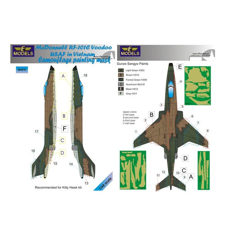 McDonnell RF-101C Voodoo USAF in Vietnam masque de peinture à motif camouflage (conçu pour être utilisé avec les kits Kitty Hawk – Collection